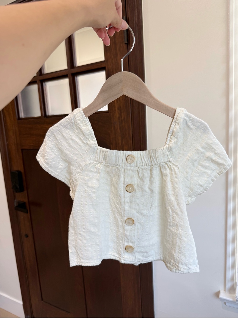 Rylee + Cru Cream Button-Front Square Neck Top